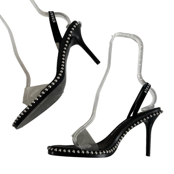 Alexander Wang high heels Nova black leather PVC clear strap 38 8 studded - Picture 7 of 10